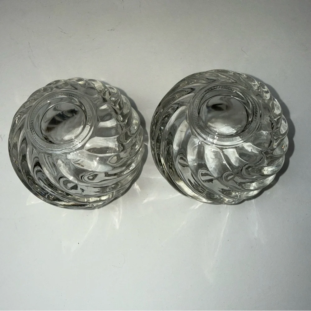 PartyLite Glass 2 Candle Holders Illusion Swirl Votive Tealight Holder Clear USA
